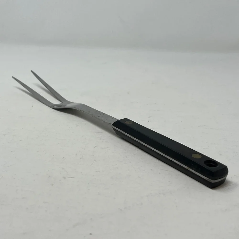 Vintage Flint Arrowhead Stainless Steel Meat Carving Fork Black Handle 10.5